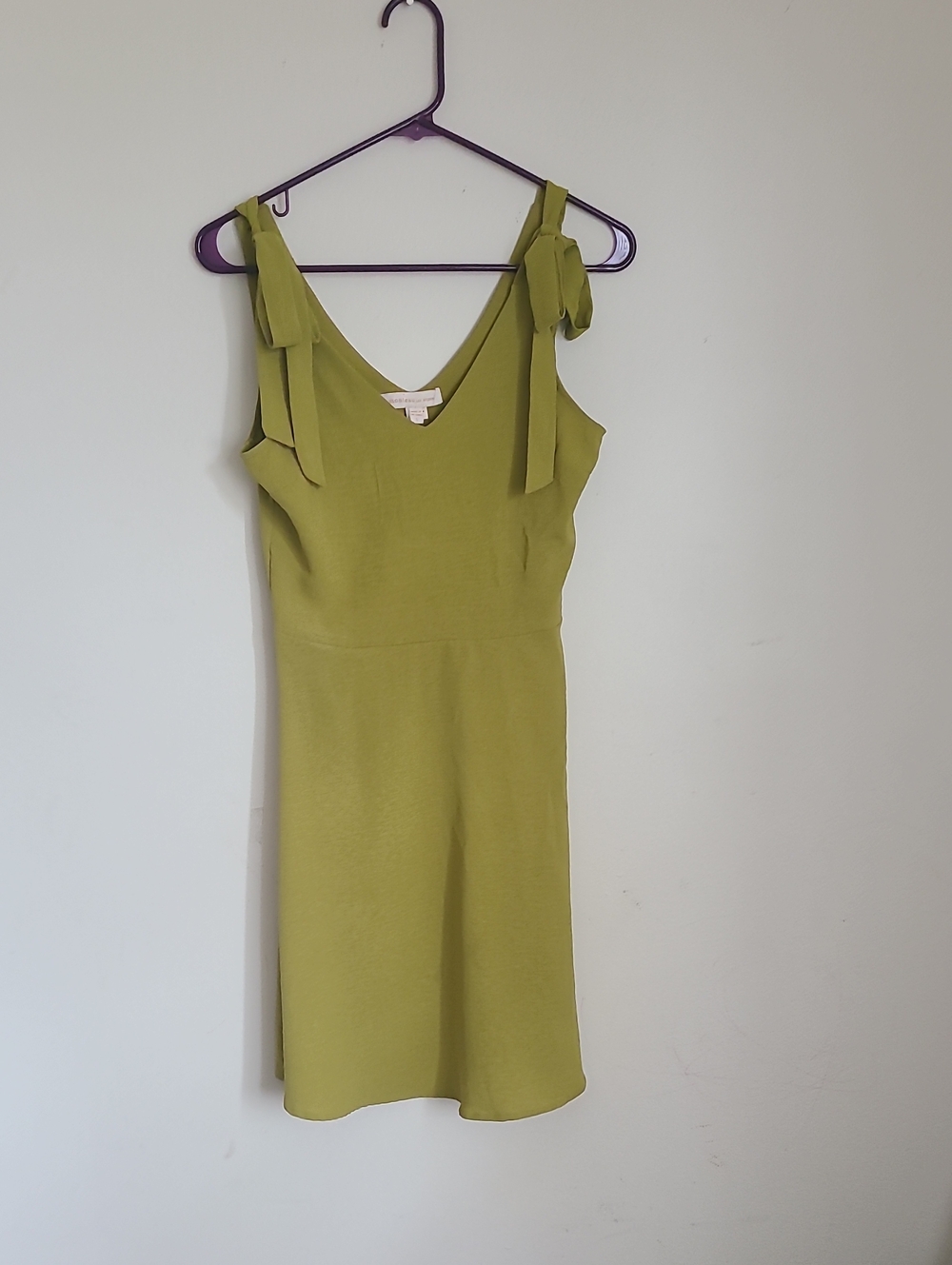 Olive Green Tie-Shoulder V-Neck Women's Dress